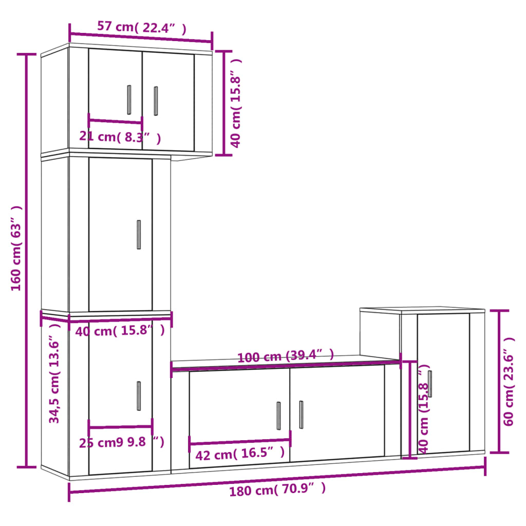 Conjunto móveis de TV 5 pcs madeira processada sonoma cinza