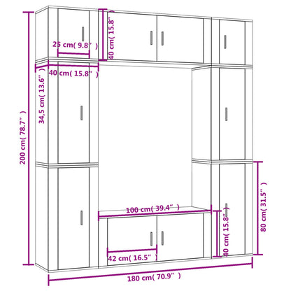 8 pcs conjunto móveis de TV madeira processada branco brilhante