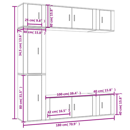 7 pcs conjunto móveis de TV madeira processada branco brilhante