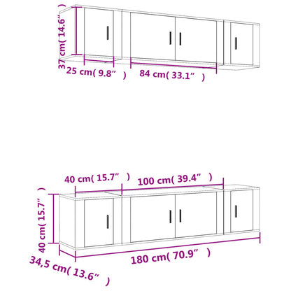 6 pcs conjunto móveis de TV madeira processada branco brilhante