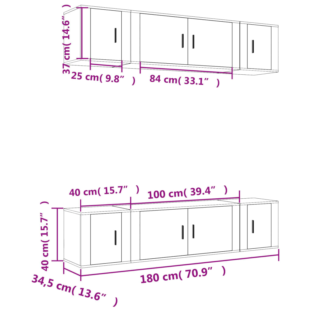 Conjunto móveis de TV 6 pcs madeira processada cinzento cimento