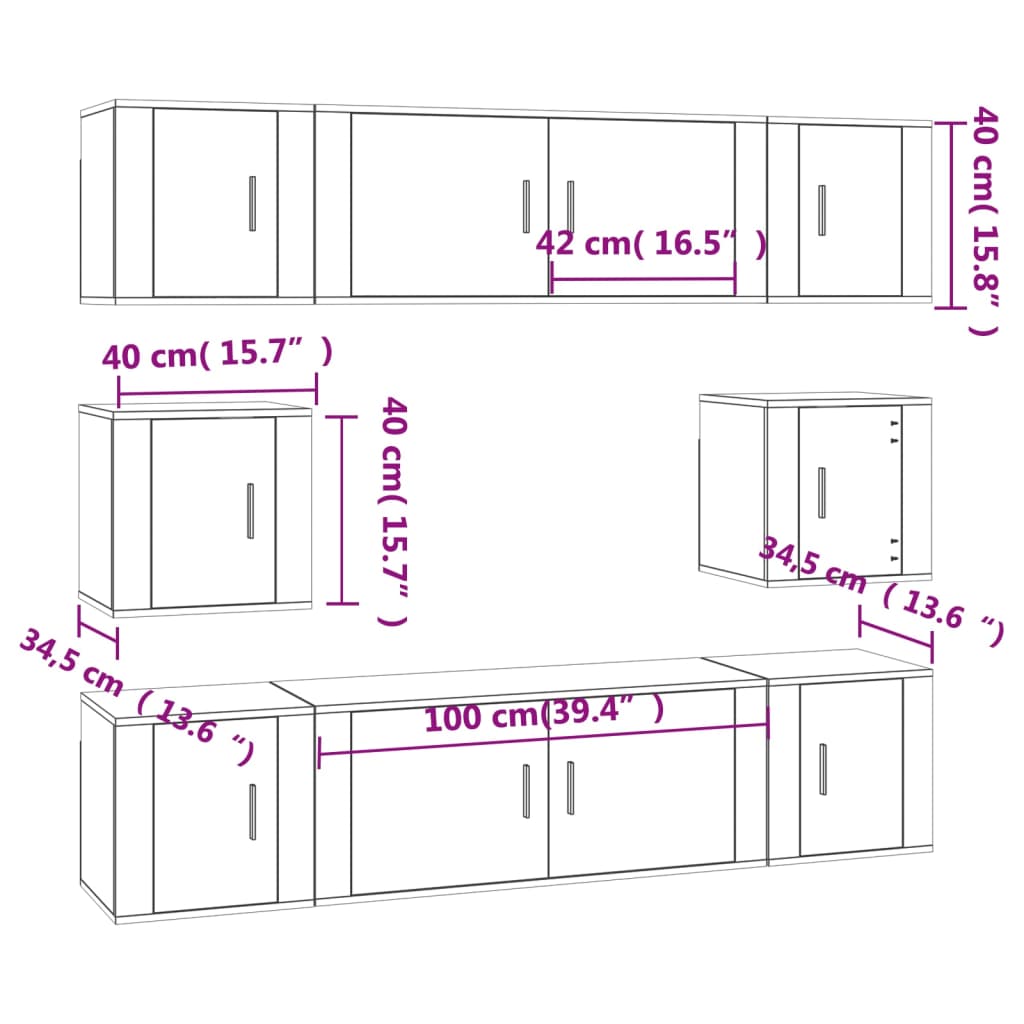 Conjunto móveis de TV 8 pcs madeira processada cinzento cimento