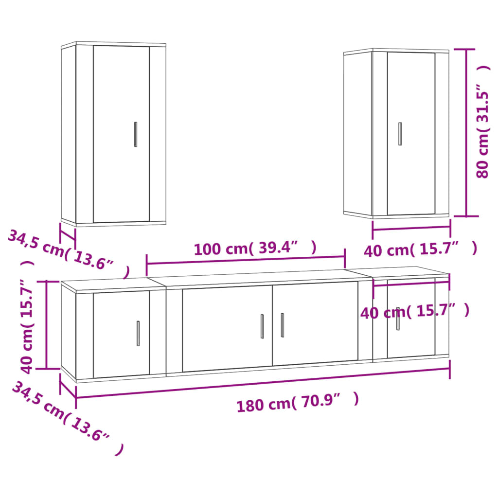 5 pcs conjunto móveis de TV madeira processada branco brilhante