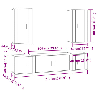 5 pcs conjunto móveis de TV madeira processada branco brilhante