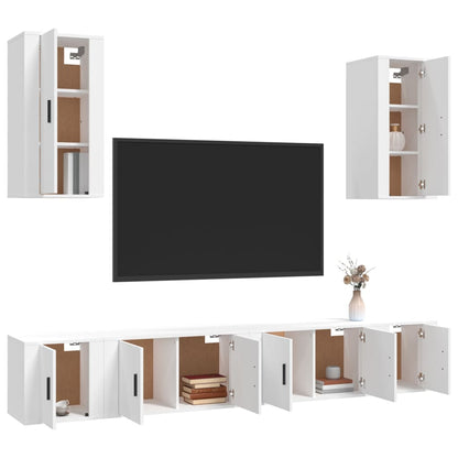 Conjunto móveis de TV 6 pcs madeira processada branco