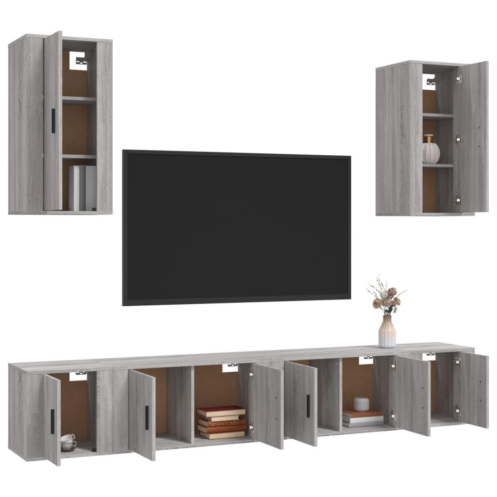 Conjunto móveis de TV 6 pcs madeira processada sonoma cinza