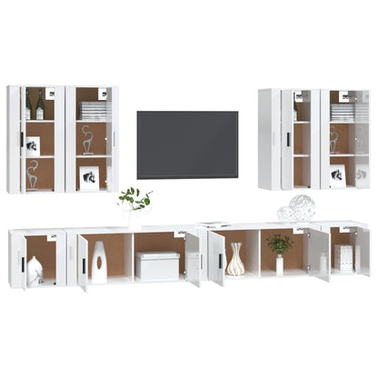 8 pcs conjunto móveis de TV madeira processada branco brilhante