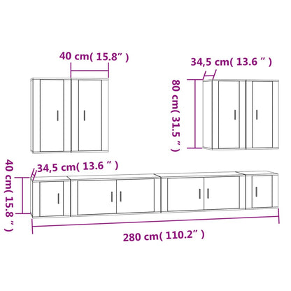 Conjunto móveis de TV 8 pcs madeira processada cinzento cimento