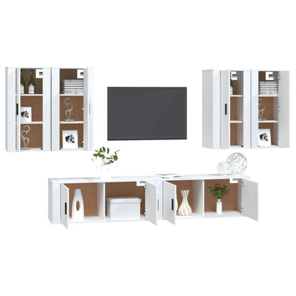 Conjunto móveis de TV 6 pcs madeira processada branco