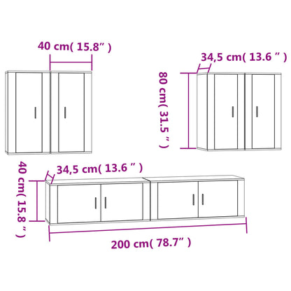 6 pcs conjunto móveis de TV madeira processada branco brilhante