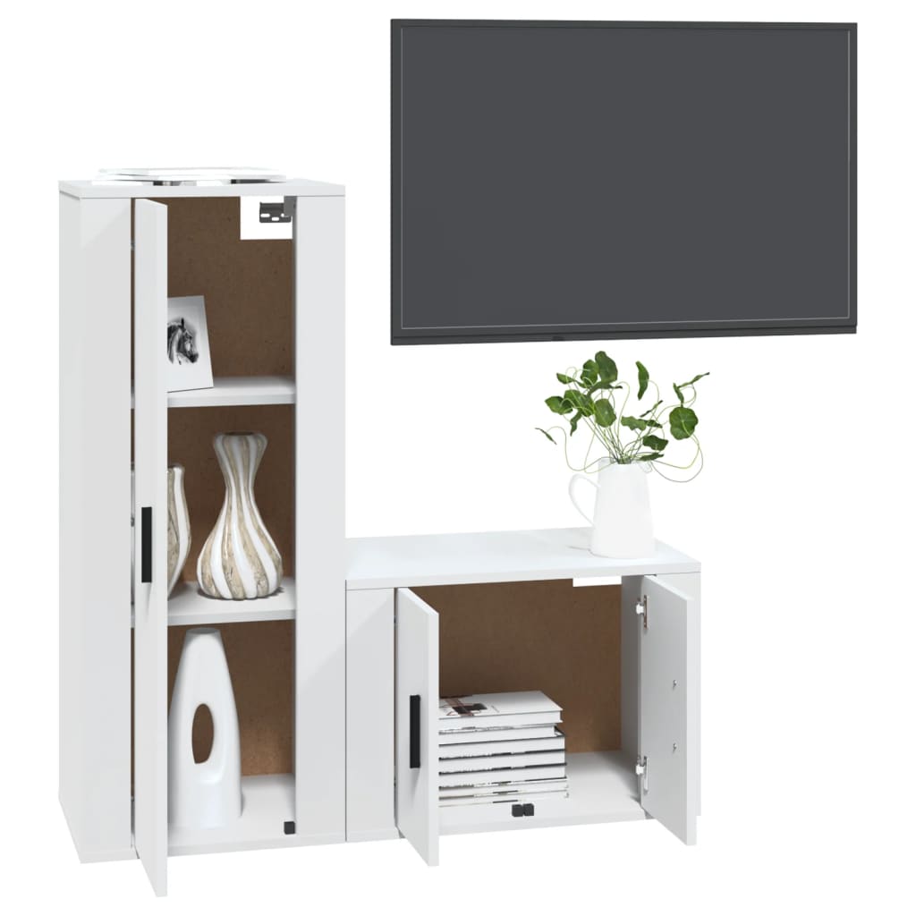 2 pcs conjunto móveis de TV derivados de madeira branco