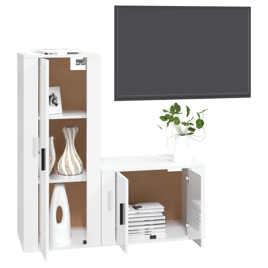 2 pcs conjunto móveis de TV derivados madeira branco brilhante