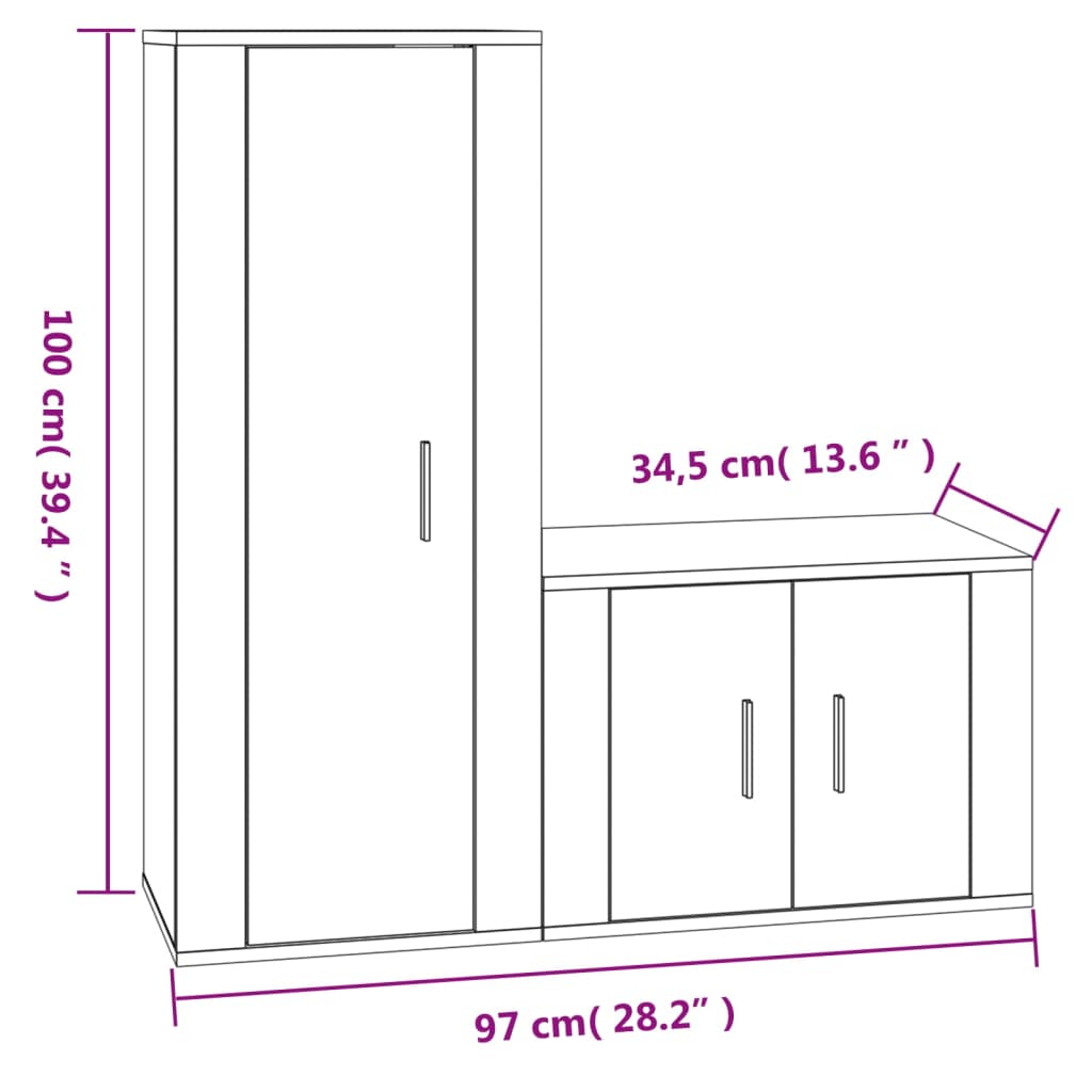 2 pcs conjunto móveis de TV derivados de madeira cinza cimento