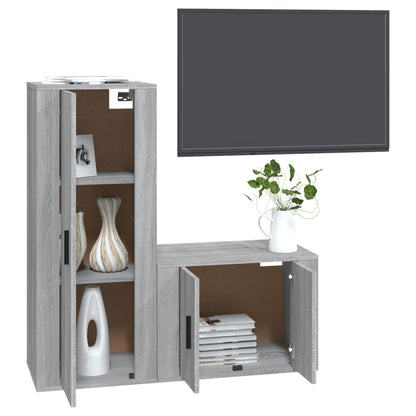 Conjunto móveis de TV 2 pcs madeira processada sonoma cinza