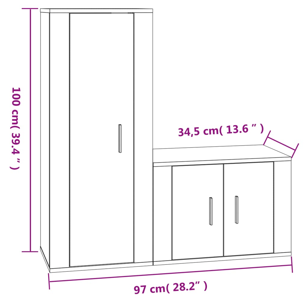 Conjunto móveis de TV 2 pcs madeira processada sonoma cinza