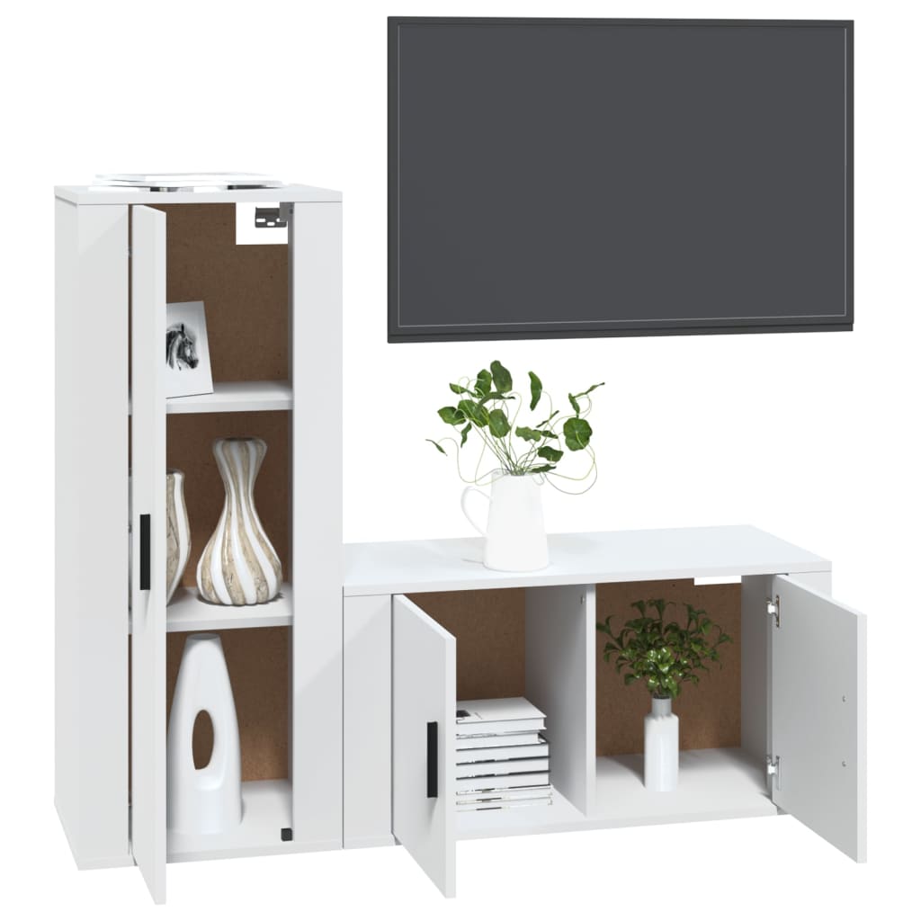 2 pcs conjunto móveis de TV derivados de madeira branco