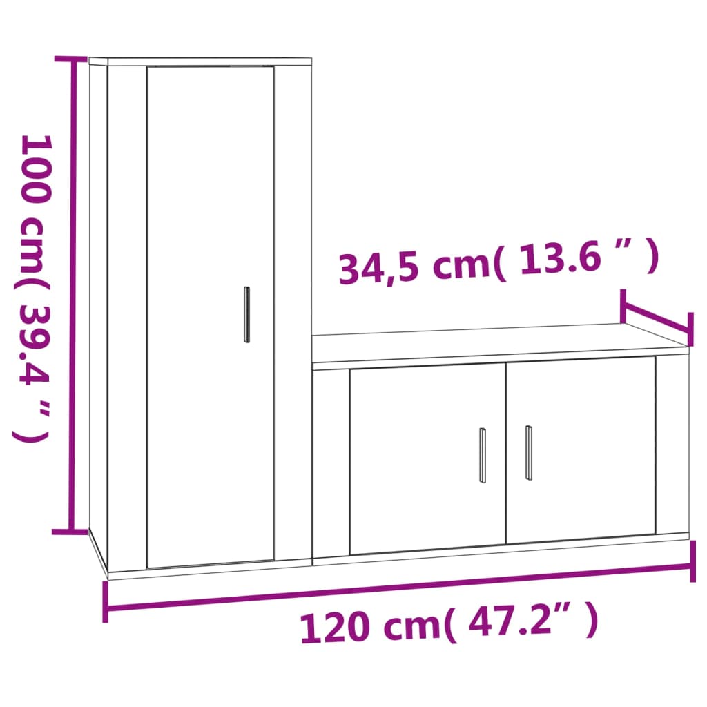 2 pcs conjunto móveis de TV derivados de madeira branco