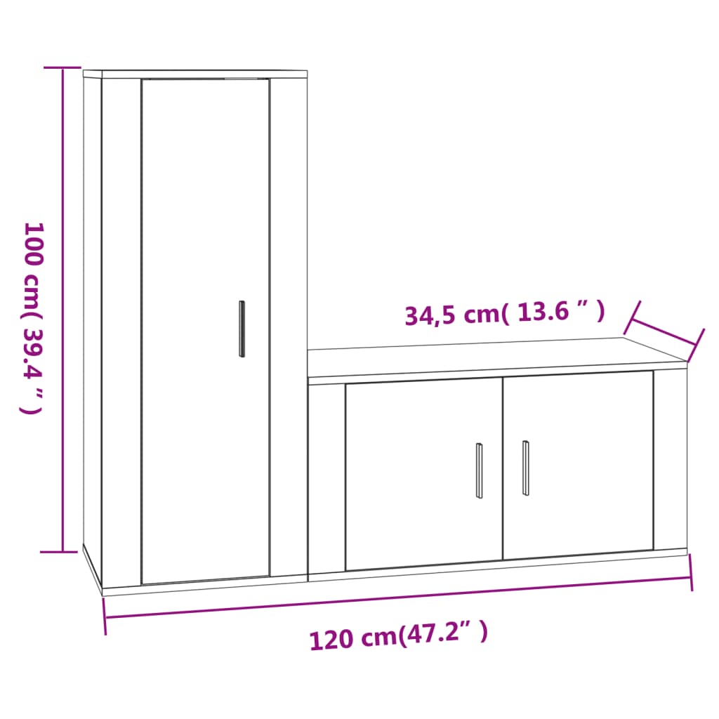 2 pcs conjunto móveis de TV derivados de madeira preto