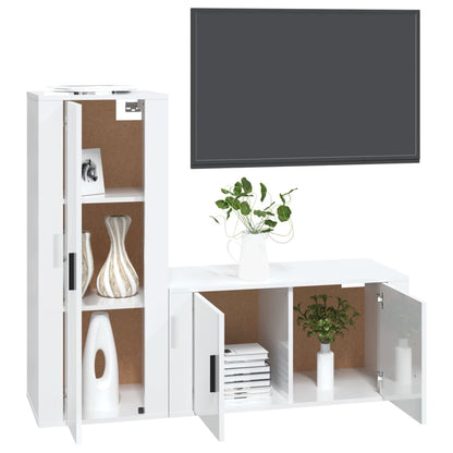 2 pcs conjunto móveis de TV derivados madeira branco brilhante