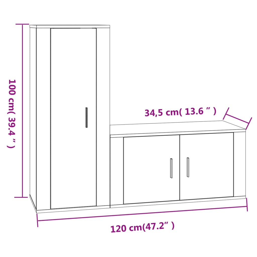 2 pcs conjunto móveis de TV derivados de madeira cinza cimento