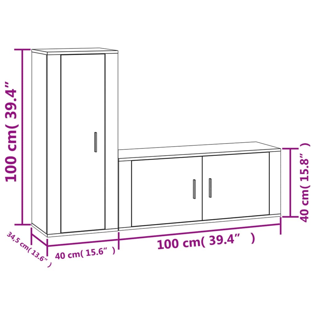 2 pcs conjunto móveis de TV derivados de madeira branco