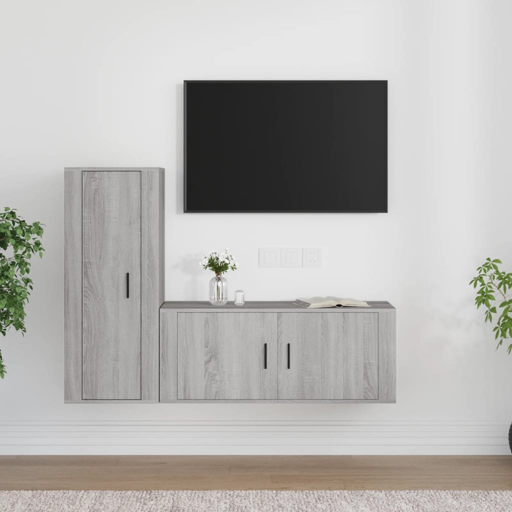 Conjunto móveis de TV 2 pcs madeira processada sonoma cinza