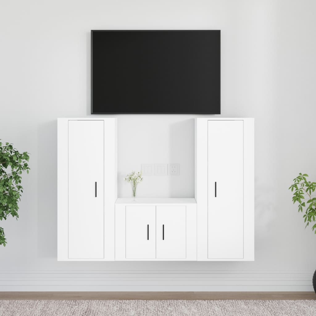 Conjunto móveis de TV 3 pcs madeira processada branco