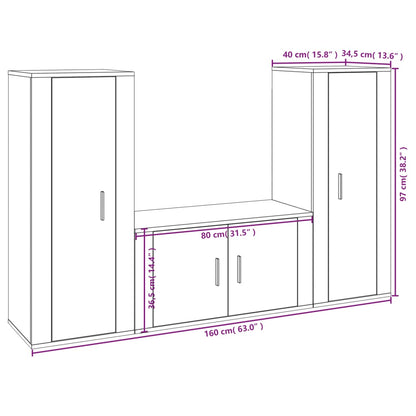 Conjunto móveis de TV 3 pcs madeira processada sonoma cinza