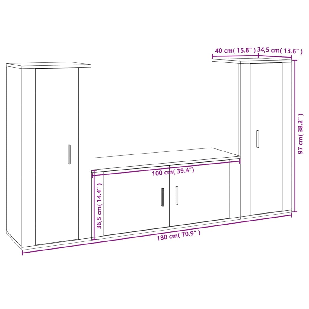 Conjunto móveis de TV 3 pcs madeira processada branco