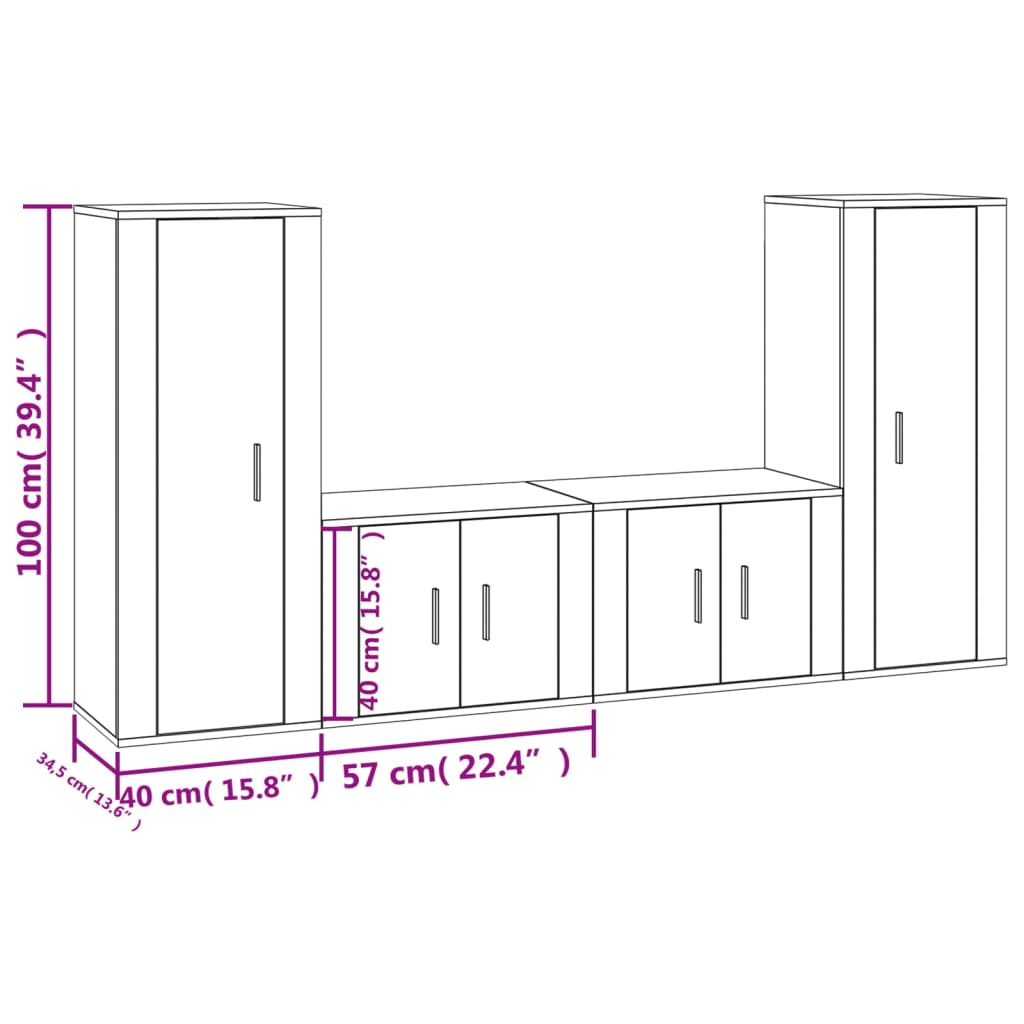 Conjunto móveis de TV 4 pcs madeira processada branco