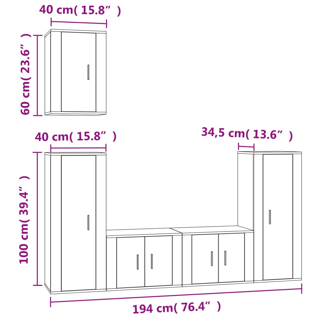 Conjunto móveis de TV 5 pcs madeira processada cinzento cimento