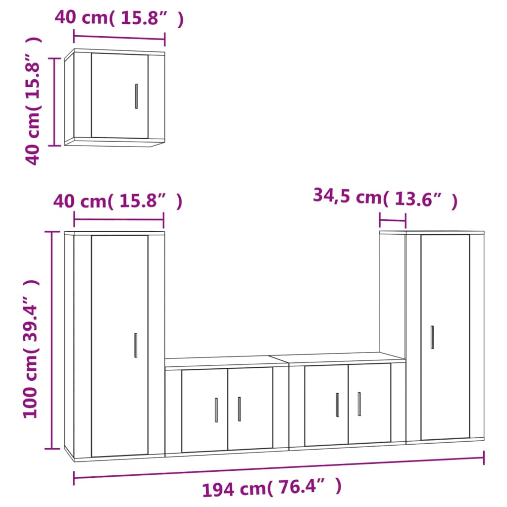 Conjunto móveis de TV 5 pcs madeira processada branco