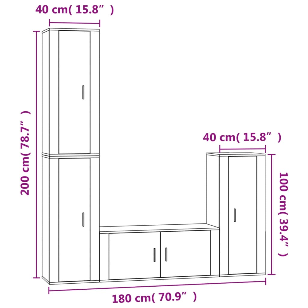 4 pcs conjunto móveis de TV madeira processada branco brilhante