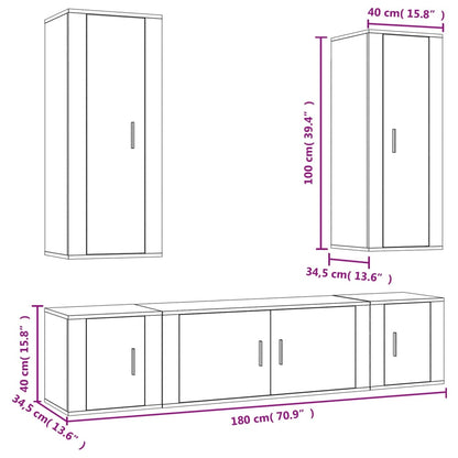 5 pcs conjunto móveis de TV madeira processada branco brilhante