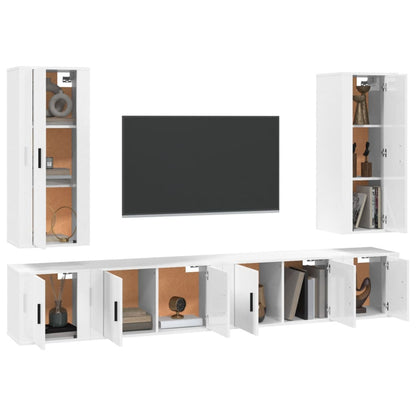 Conjunto móveis de TV 6 pcs madeira processada branco