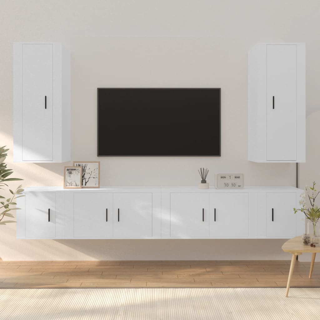 Conjunto móveis de TV 6 pcs madeira processada branco