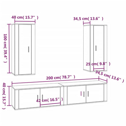 4 pcs conjunto móveis de TV madeira processada branco brilhante