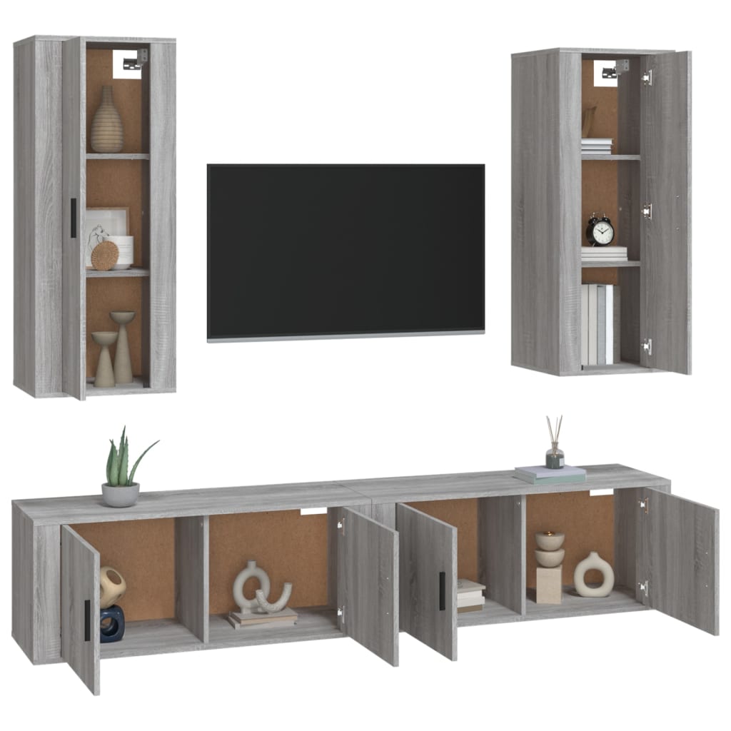 Conjunto móveis de TV 4 pcs madeira processada sonoma cinza