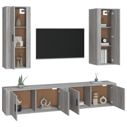 Conjunto móveis de TV 4 pcs madeira processada sonoma cinza