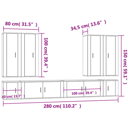 Conjunto móveis de TV 8 pcs madeira processada cinzento cimento