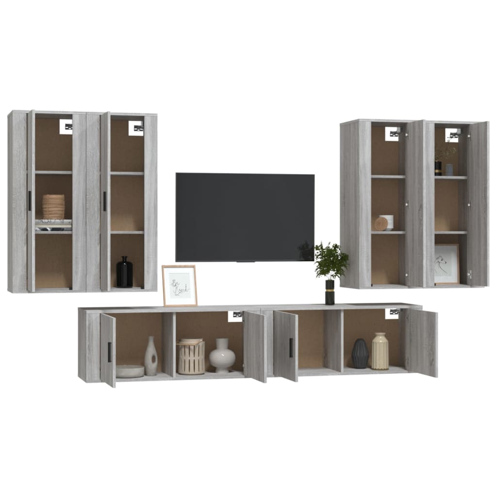 Conjunto móveis de TV 6 pcs madeira processada sonoma cinza