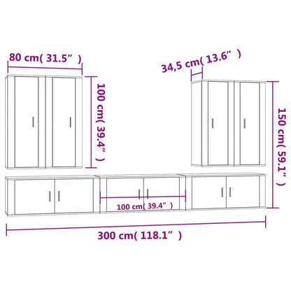 7 pcs conjunto móveis de TV madeira processada branco brilhante