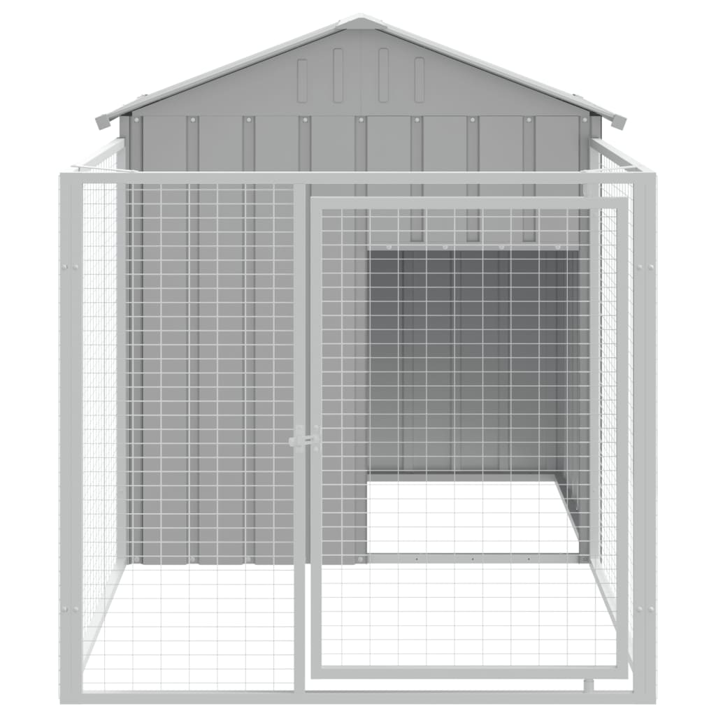 Casota para cães com parque aço galvanizado cinzento-claro