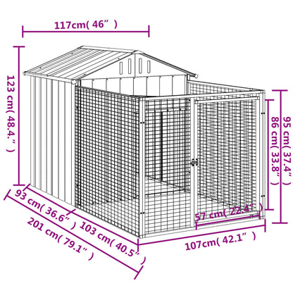 Casota para cães com parque aço galvanizado cinzento-claro