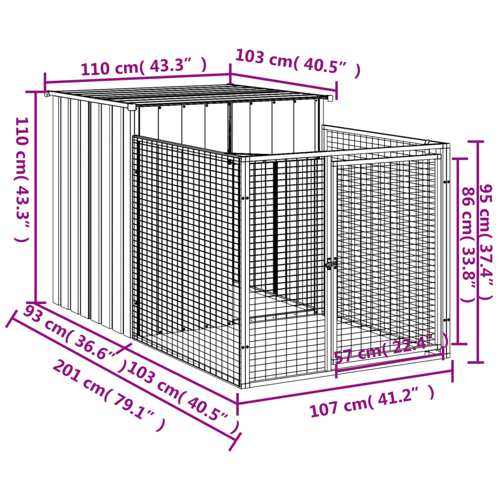 Casota para cães com parque aço galvanizado antracite