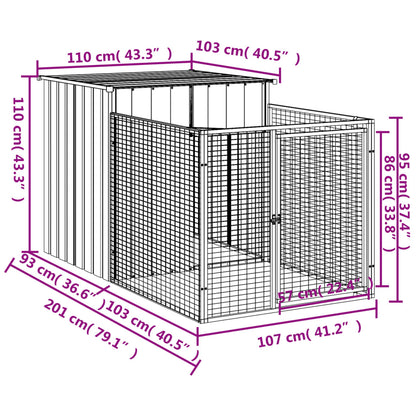 Casota para cães com parque aço galvanizado antracite