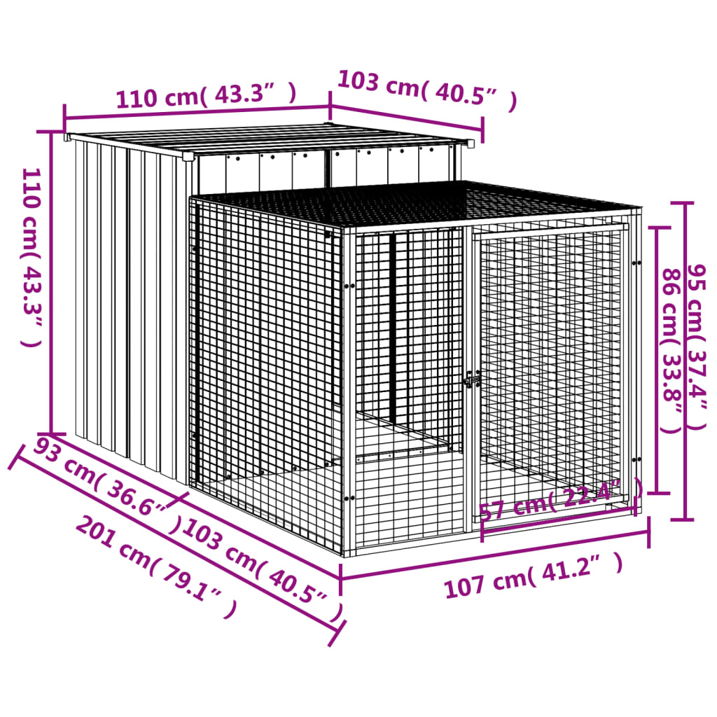 Galinheiro com anexo 110x201x110 cm aço galvanizado antracite