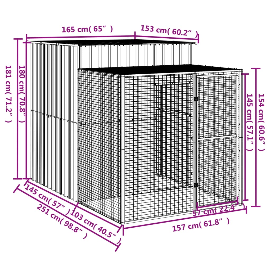 Galinheiro com anexo 165x251x181 cm aço galvanizado antracite