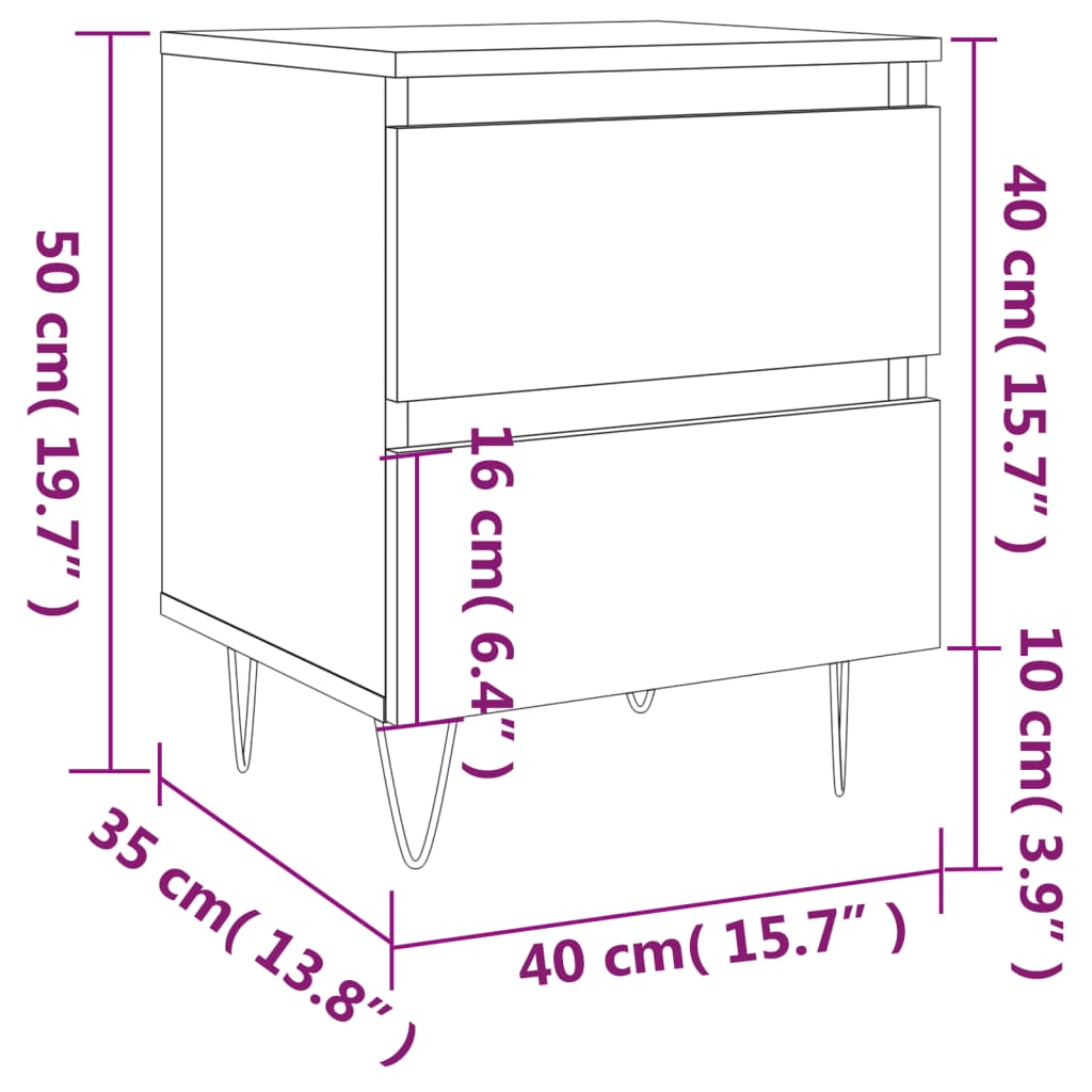 Mesa de cabeceira 40x35x50cm derivados madeira branco brilhante