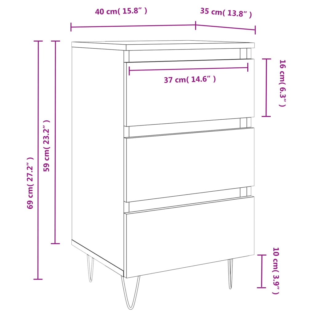 Mesa cabeceira 40x35x69 cm derivados madeira carvalho castanho